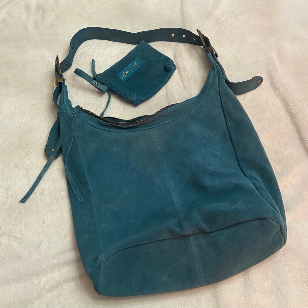 New! Free People westbound suede tote hobo bag carryall blue nwot - Picture 7 of 13